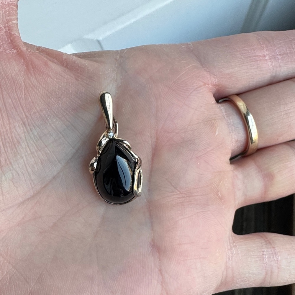 IFS STERLING SILVER ONYX CZ TEARDROP PENDANT LAVALIERE HINGED BALE FILIGREE
